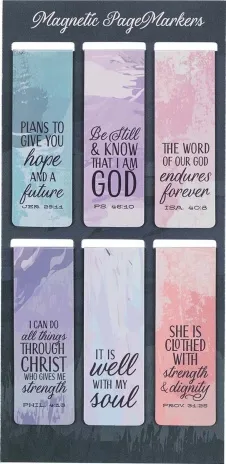 Magnetische Buchzeichen Motif 'She is clothed in strength' - 6er Set auf Englisch