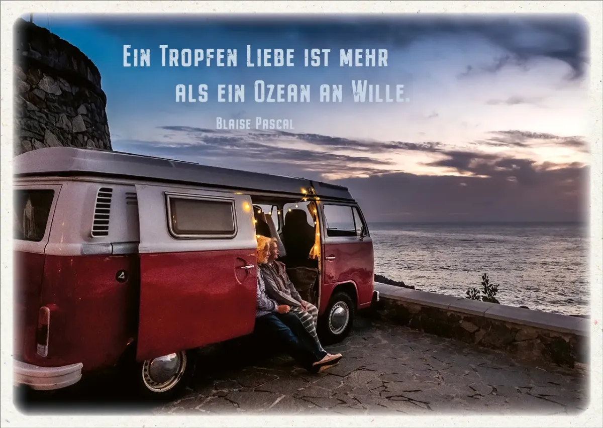 Postkarten Ein Tropfen Liebe Bulli am Meer