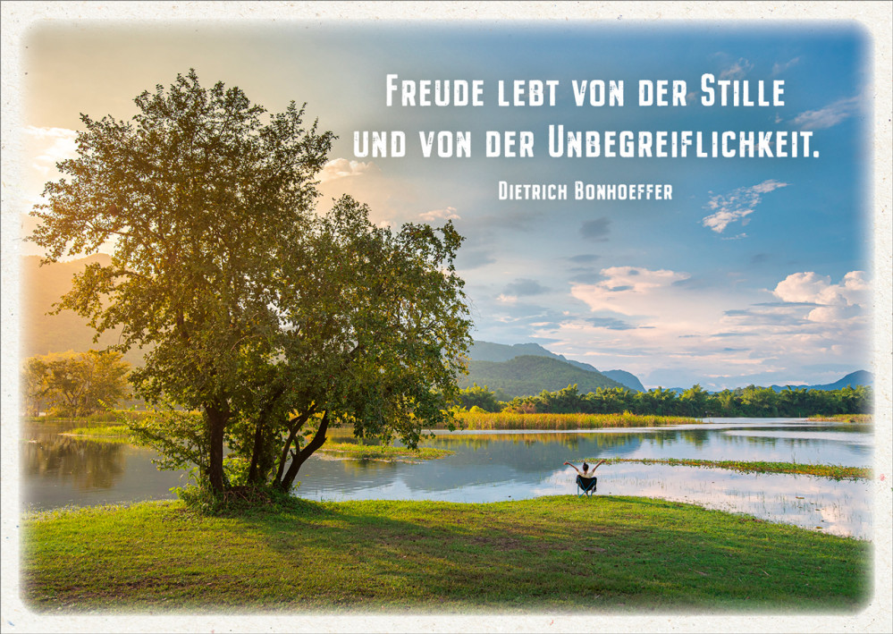 Postkarten Freude lebt von der Stille - Baum am See