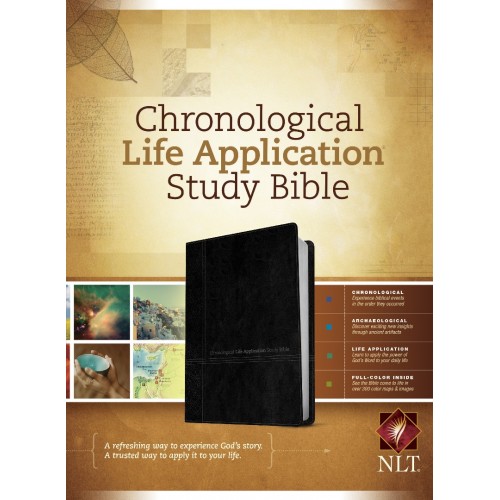 Anglais, Bible d'étude New Living Translation, Chronological Life, similicuir, bicolor noir/onyx