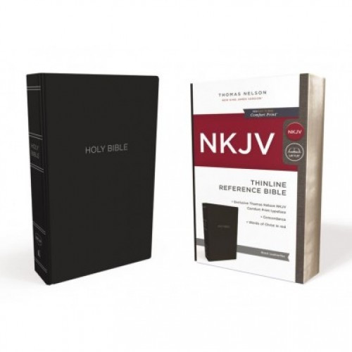 NKJV, Reference Bible, Thinline Comfort Print, Leatherflex, Black, Red Letter