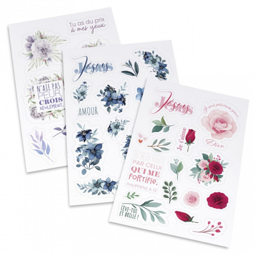 Lot de 3 planches d'autocollants - motifs floraux