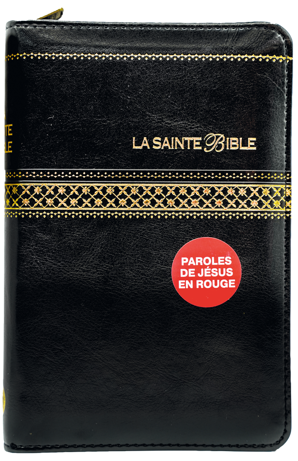 Bible Segond 1910, noire, couverture souple, avec fermeture éclair, onglets, tranche or et...