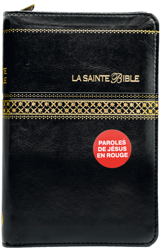 Bible Segond 1910, noire, couverture souple, avec fermeture éclair, onglets, tranche or et...