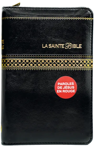 Bible Segond 1910, noire, couverture souple, avec fermeture éclair, onglets, tranche or et...