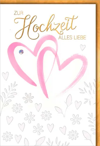 Faltkarte Zwei rosa Herzen - Strassstein