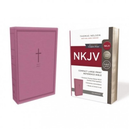 Anglais, Bible de référence New King James Version, compact, gros caractères, Leathersoft, rose