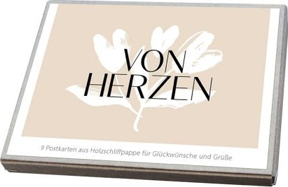 Von Herzen (Postkartenbox) - 9 Postkarten aus Holzschliffpappe für Glückwünsche und Grüße