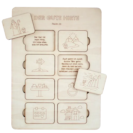 Der Gute Hirte - Das handgefertigte Lernpuzzle hilft den Kleinsten dabei, den Psalm 23...