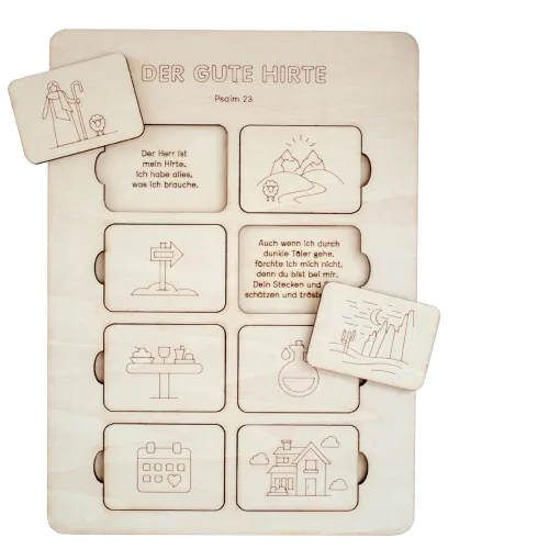 Der Gute Hirte - Das handgefertigte Lernpuzzle hilft den Kleinsten dabei, den Psalm 23...