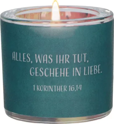 Windlicht aus Glas - Jahreslosung 2024 - Alles, was ihr tut, geschehe in Liebe