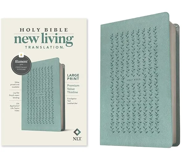 Anglais, Bible, New Living Translation, Filament Edition, similicuir turquoise, motif eucalyptus...