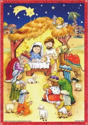 Adventskalender 'An der Krippe' - Papier-Adventskalender - Ab 4 J., mit Glitzer