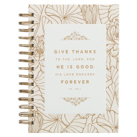 Notizbuch - Give thanks / Gib Dank / Ps 106:1 - mit Spiralbindung, beige, Blumenmotif