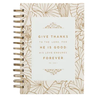 Notizbuch - Give thanks / Gib Dank / Ps 106:1 - mit Spiralbindung, beige, Blumenmotif