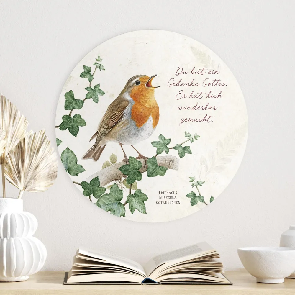 Wandschmuckbild Rotkehlchen - Ø 40 cm