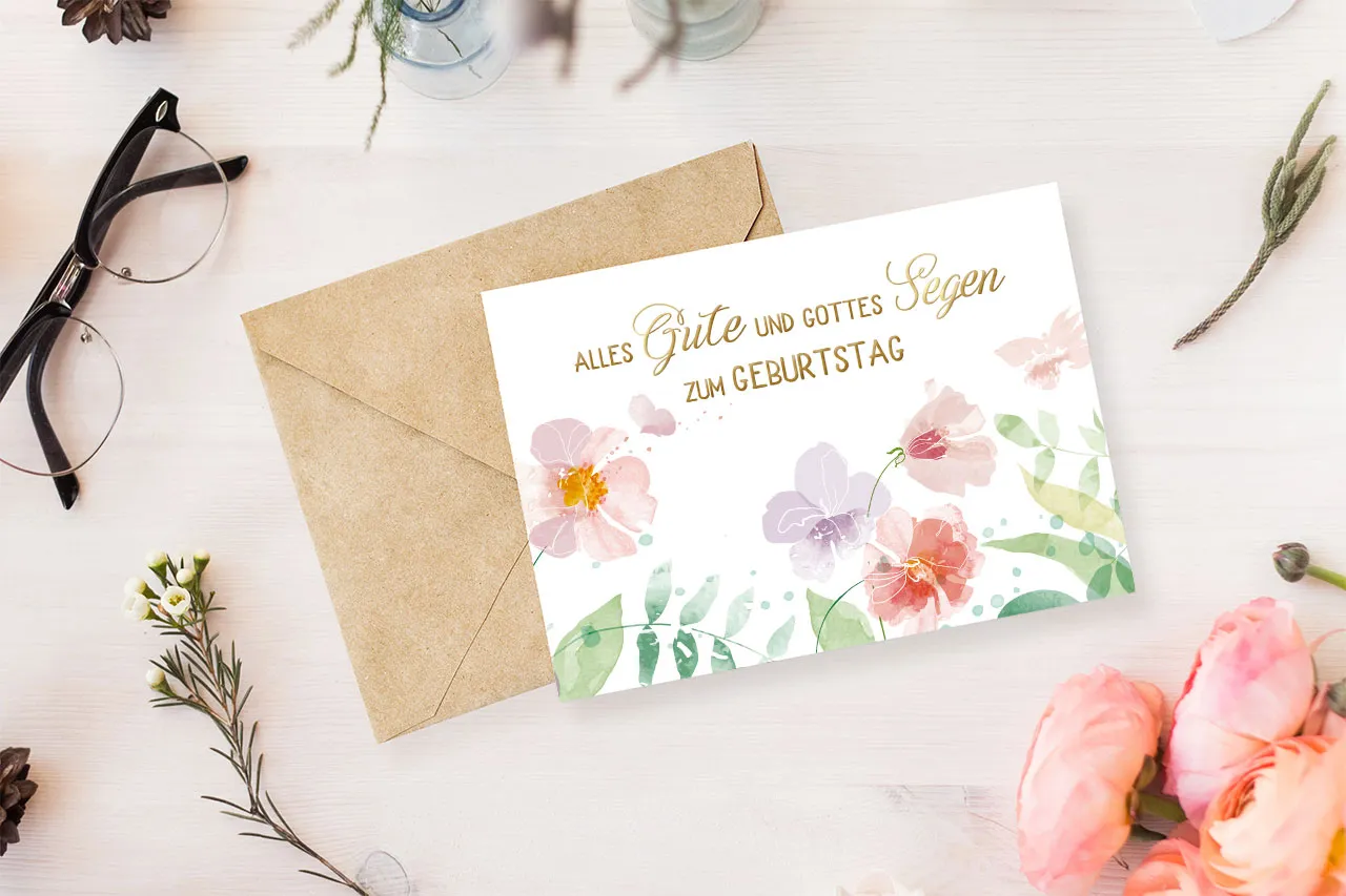 Faltkarte Alles Gute und Gottes Segen - Blumen