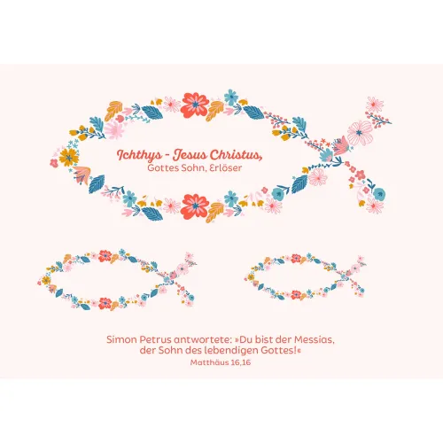 Ichthys - Jesus Christus, Gottes Sohn, Erlöser (3 Ichthys-Aufkleber auf Karte)
