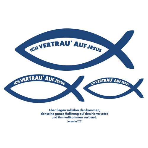 Ich vertrau auf Jesus - Fisch (3 Ichthys-Aufkleber auf Karte)