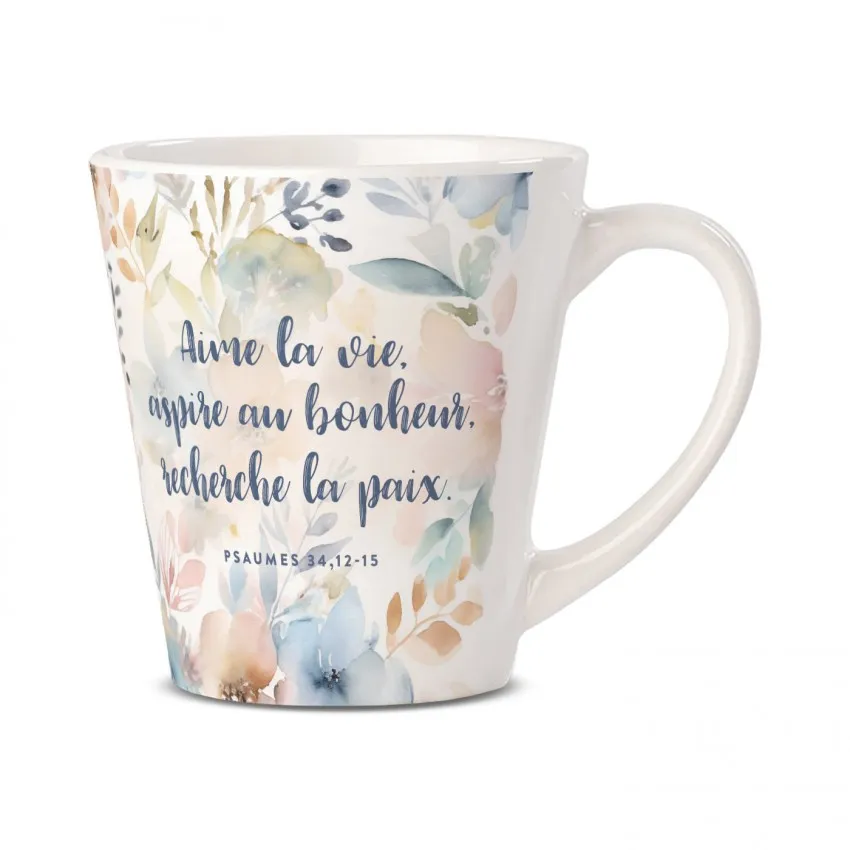 Mug motifs floraux pastels "Aime la vie" Psaumes