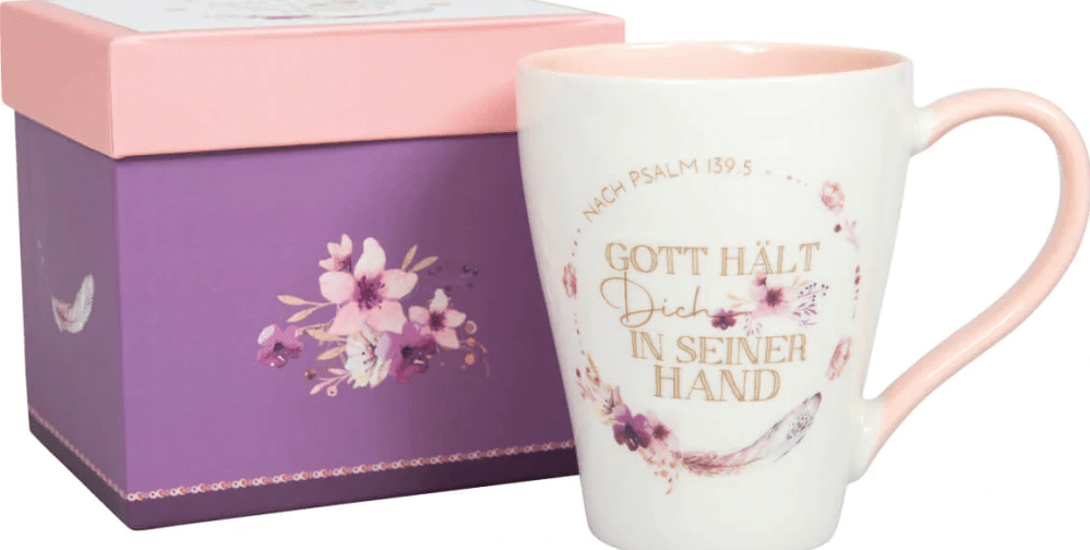 Gott hält Dich in seiner Hand - Tasse in Geschenkbox - Höhe 11 cm, ca. 0,35 l