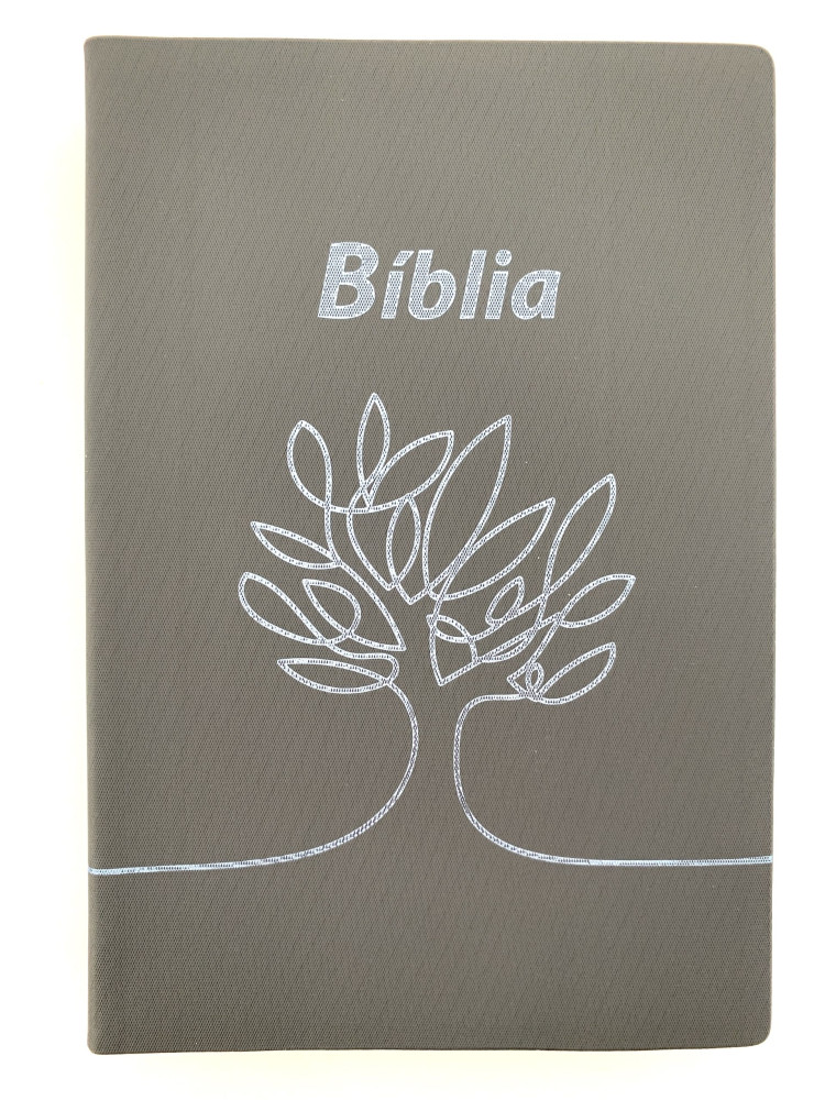 Portugais, Bible Almeida RC, révisée et corrigée - moyen format, souple, gris, avec motif arbre...