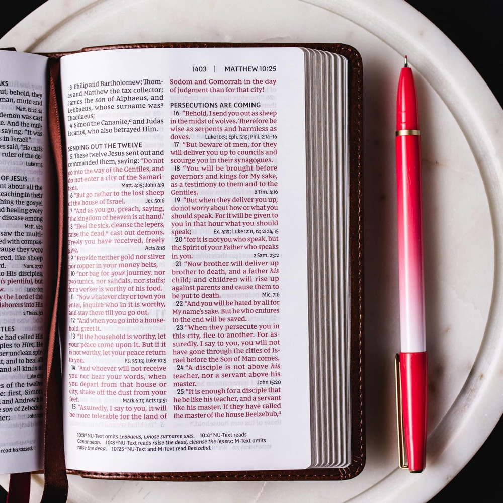 Anglais, Bible, New King James Version, compact, cuir, bleu