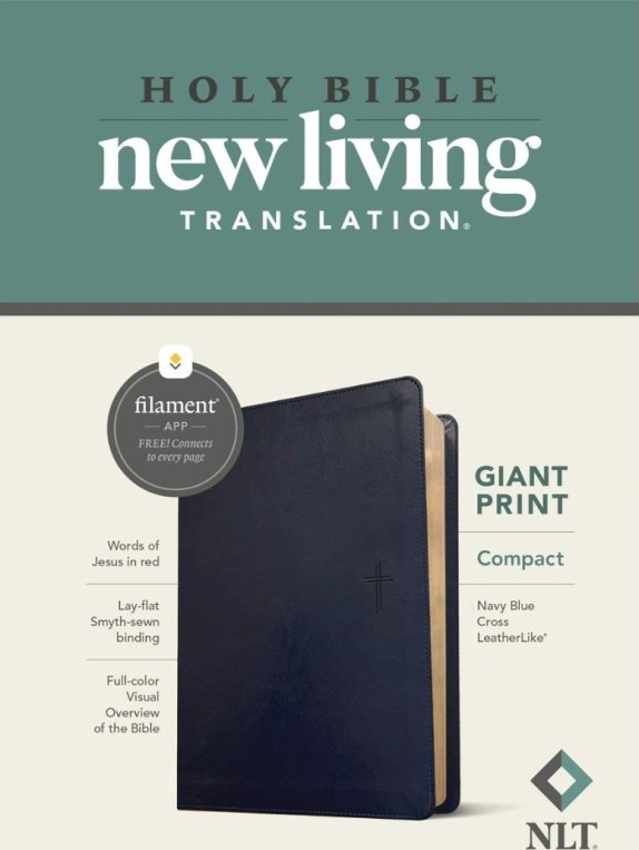 Anglais, Bible, New Living Translation, petit format, gros caractères, similicuir bleu marine,...