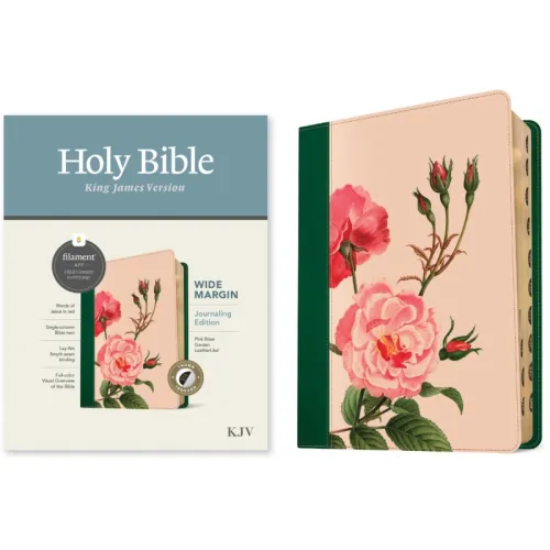 Anglais, Bible, King James Version, grandes marges, similicuir motif rose, onglets, paroles de...
