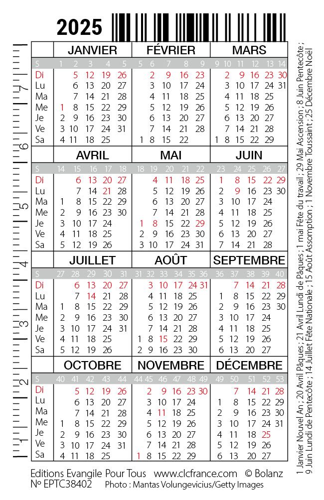 Calendrier format carte de crédit - Motif Paysage (1 Samuel 2.1)