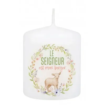 Petite Bougie Pâques, motif fleurs et agneau - Le Seigneur est mon berger