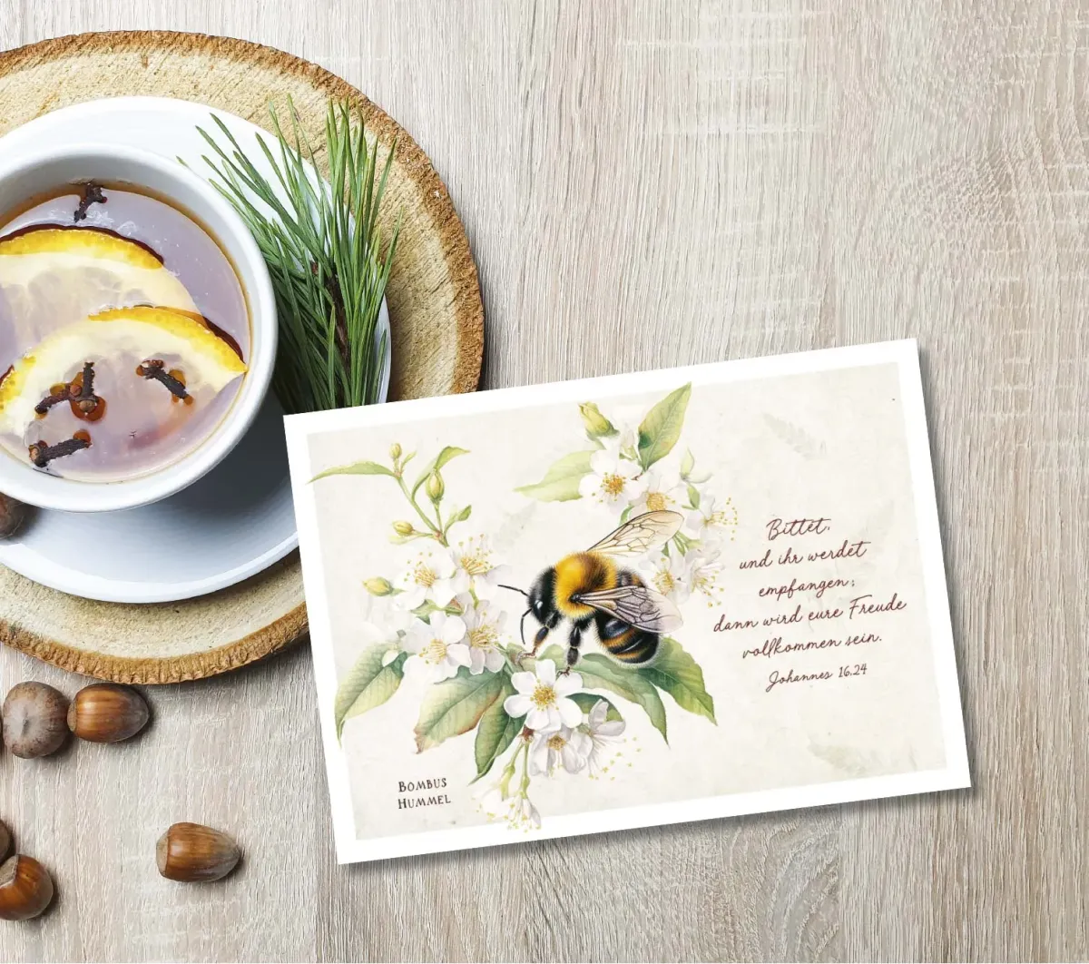 Postkarten Hummel an Blüten - Johannes 16,24