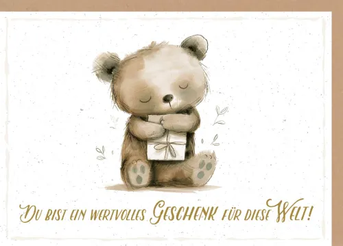 Faltkarte Bär mit Geschenk