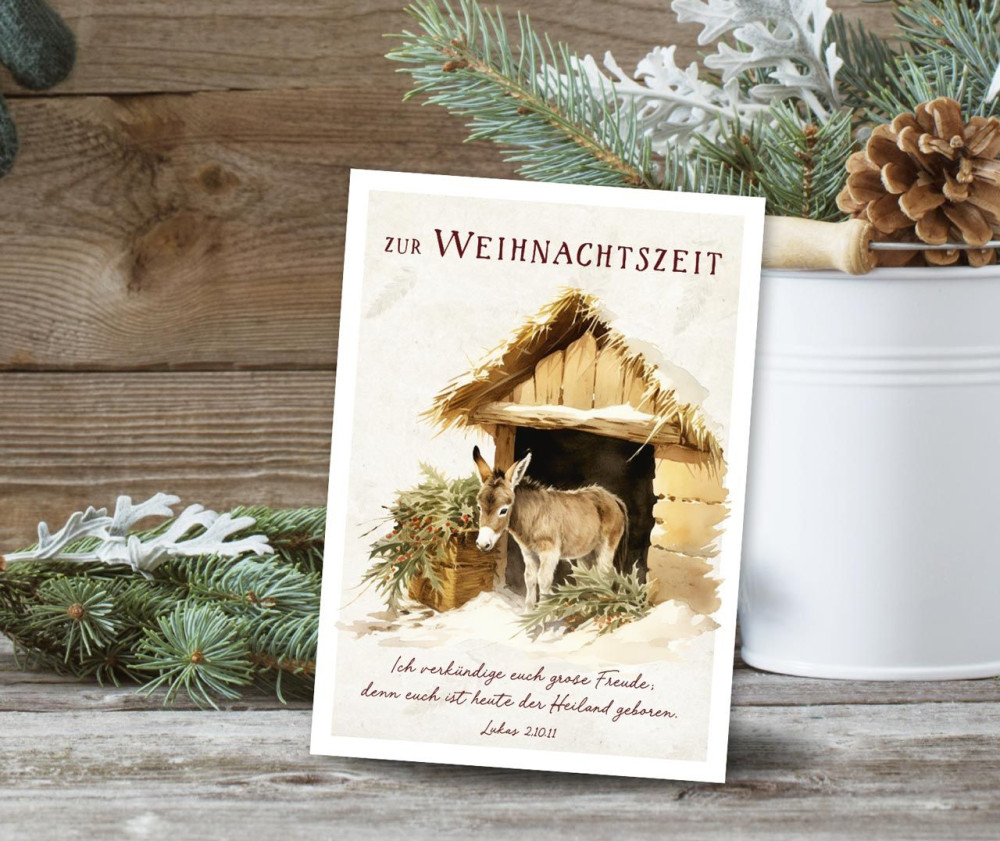 Postkarte Esel Weihnachten - Lukas 2,10.11