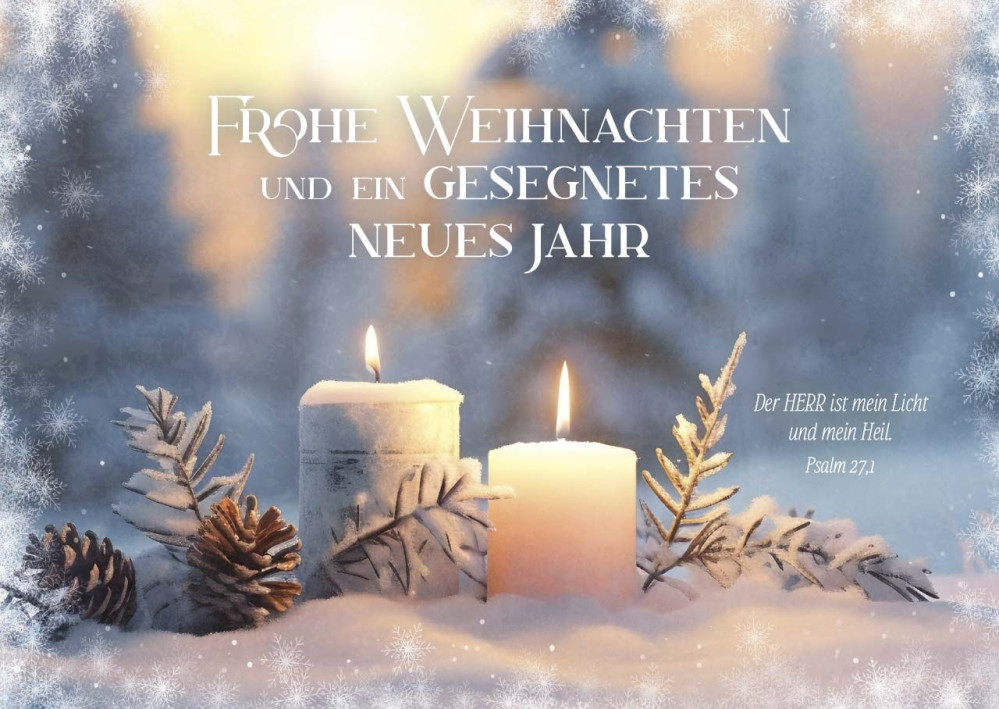 Postkarte weiße Kerzen im Schnee - Psalm 27,1