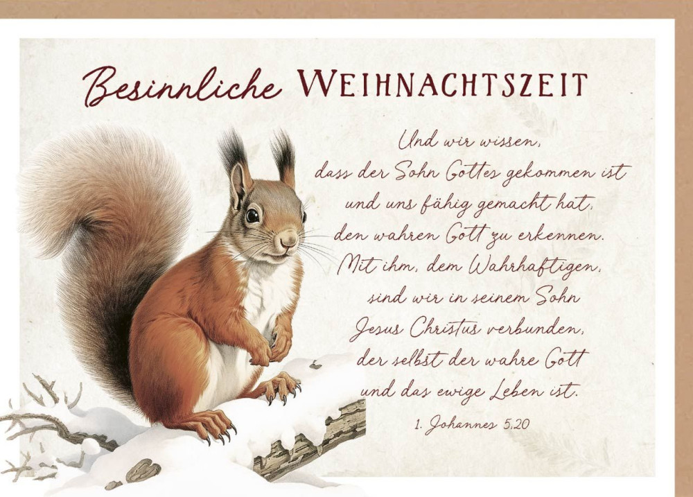 Faltkarte Weihnachten Eichhörnchen im Winter - 1.Johannes 5,20