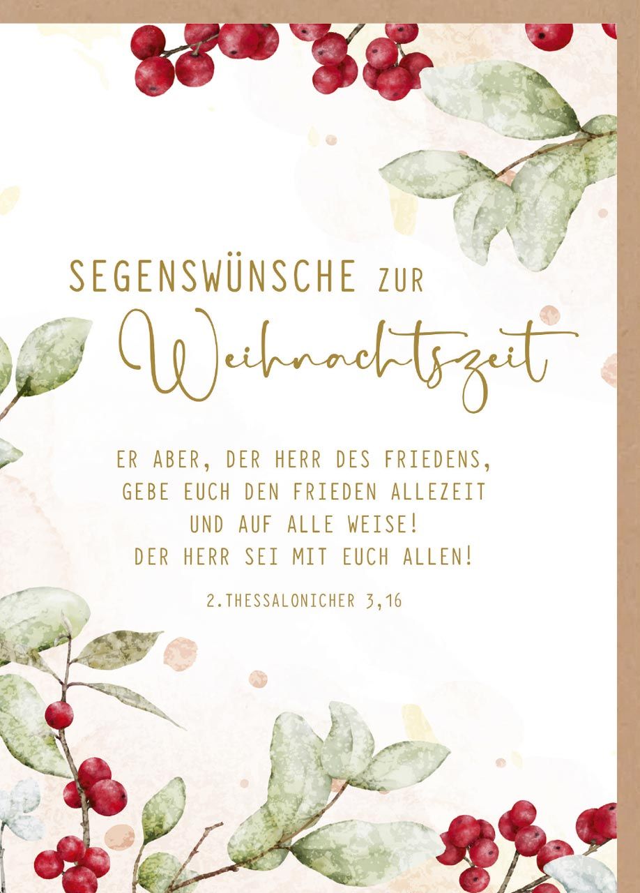 Faltkarte Weihnachten rote Beeren - 2. Thessalonicher 3,16