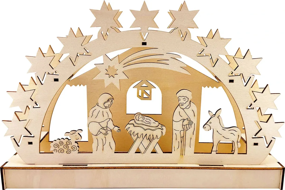 Weihnachtskrippe (Holz mit LED-Leuchten)