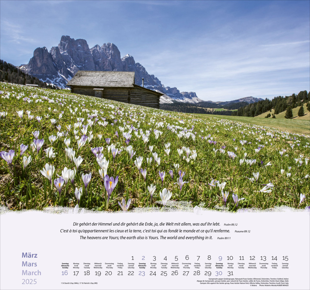 Calendrier Montagnes trilingue: allemand, français, anglais - Mural