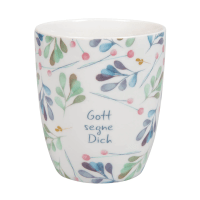 Tasse - Gott segne Dich - weiss, Blattmotiv, 350ml