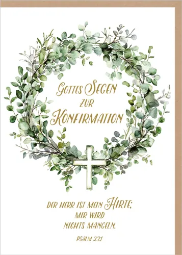 Faltkarte Konfirmation Gottes Segen Eukalyptus - Psalm 23.1