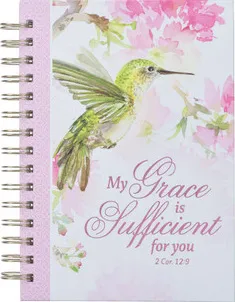 My Grace is Sufficient Chartreuse Hummingbird Large Wirebound Journal