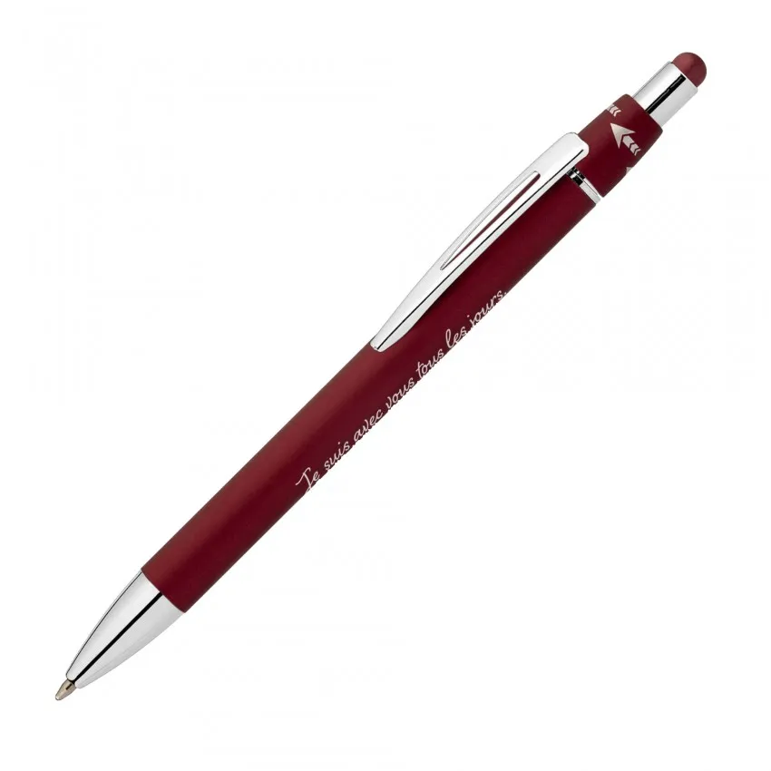 Stylo en métal aluminium avec fonction rotative « Je suis avec vous tous les jours » - Rouge,...