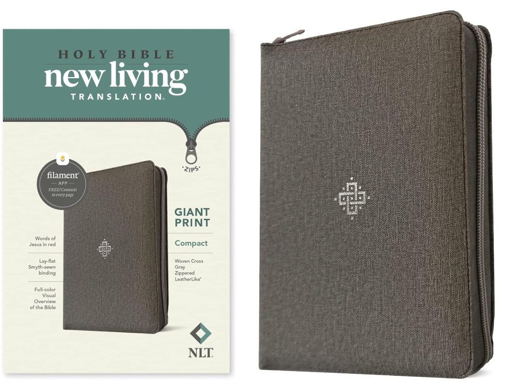 Anglais, NLT Compact Giant Print Zipper Bible, Filament Enabled (Leatherlike, Woven Cross Gray,...