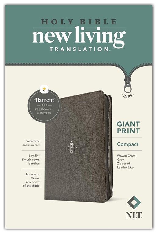 Anglais, NLT Compact Giant Print Zipper Bible, Filament Enabled (Leatherlike, Woven Cross Gray,...