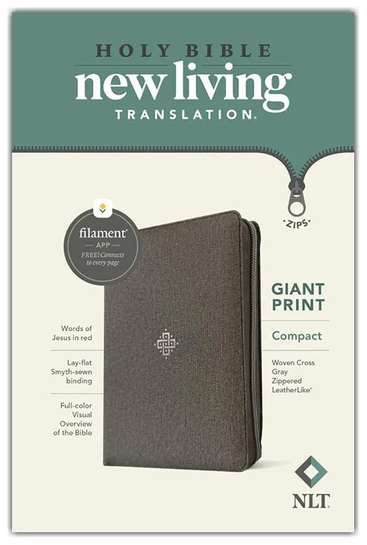 Anglais, NLT Compact Giant Print Zipper Bible, Filament Enabled (Leatherlike, Woven Cross Gray,...