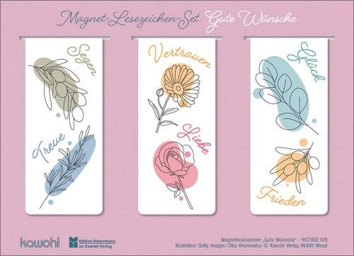 Gute Wünsche - Magnet-Lesezeichen-Set (3 Lesezeichen) - Magnetische Merkhelfer - hübsche Lesezeichen