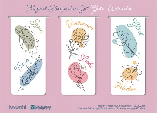 Gute Wünsche - Magnet-Lesezeichen-Set (3 Lesezeichen) - Magnetische Merkhelfer - hübsche Lesezeichen