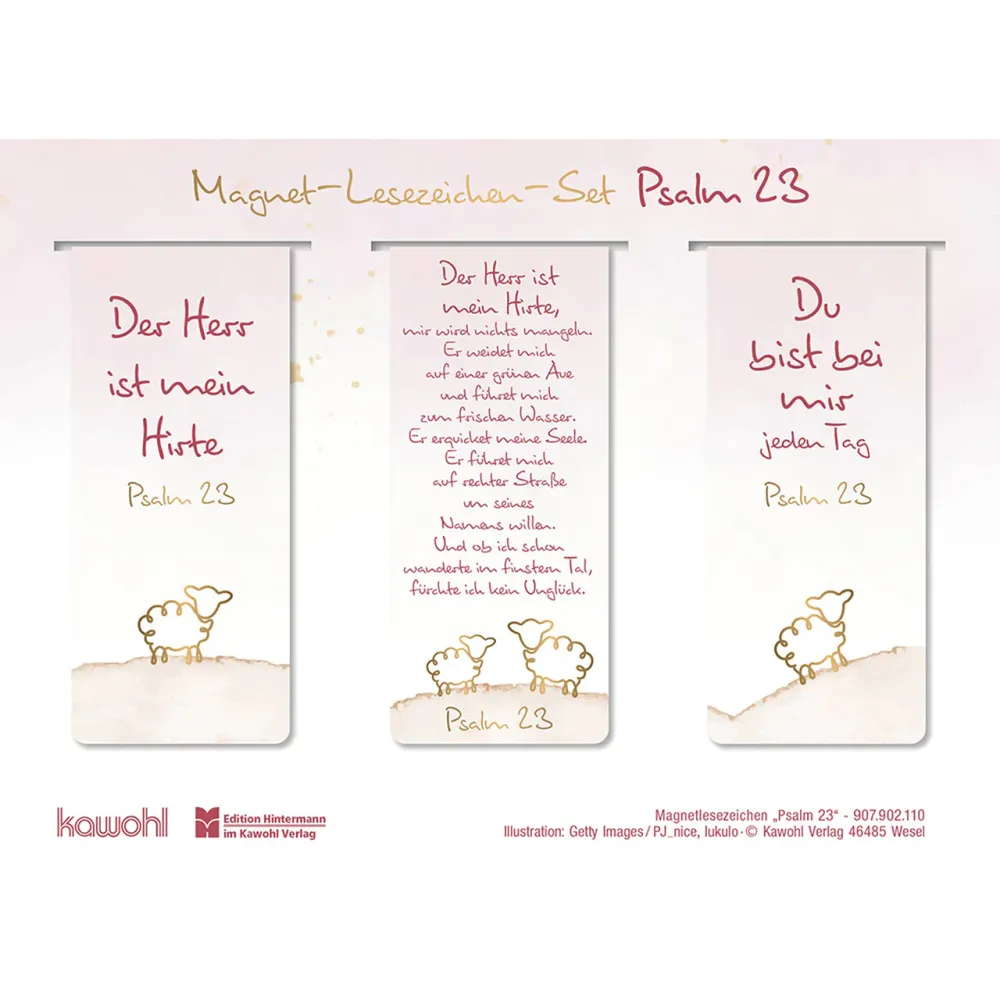 Psalm 23 - Magnet-Lesezeichen-Set (3 Lesezeichen) - Magnetische Merkhelfer - hübsche Lesezeichen
