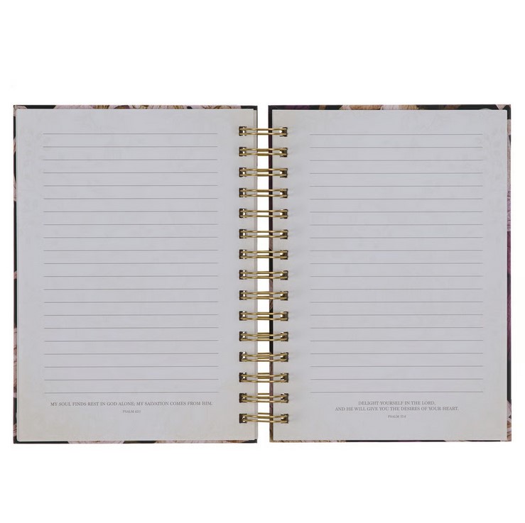 Notizbuch - Be strong / Sei stark / Jos 1:9 - mit Spiralbindung, schwarz, Blumenmotif